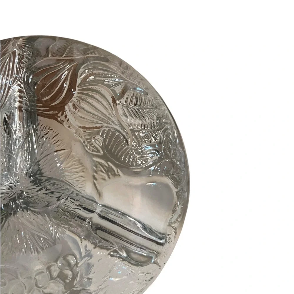 Vintage Three Part Divided Glass Dish Fruit Apple Grape Etched Made in Indonesia
